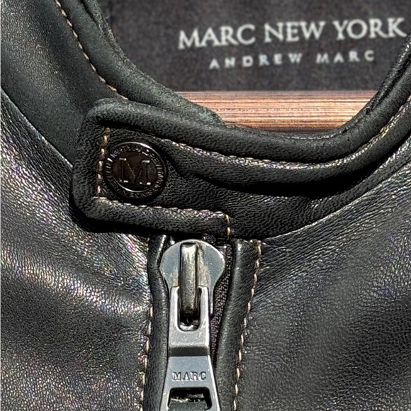 Marc New York Black Genuine Leather Cafe’ Racer Style Motorcycle Jacket - Picture 5 of 13